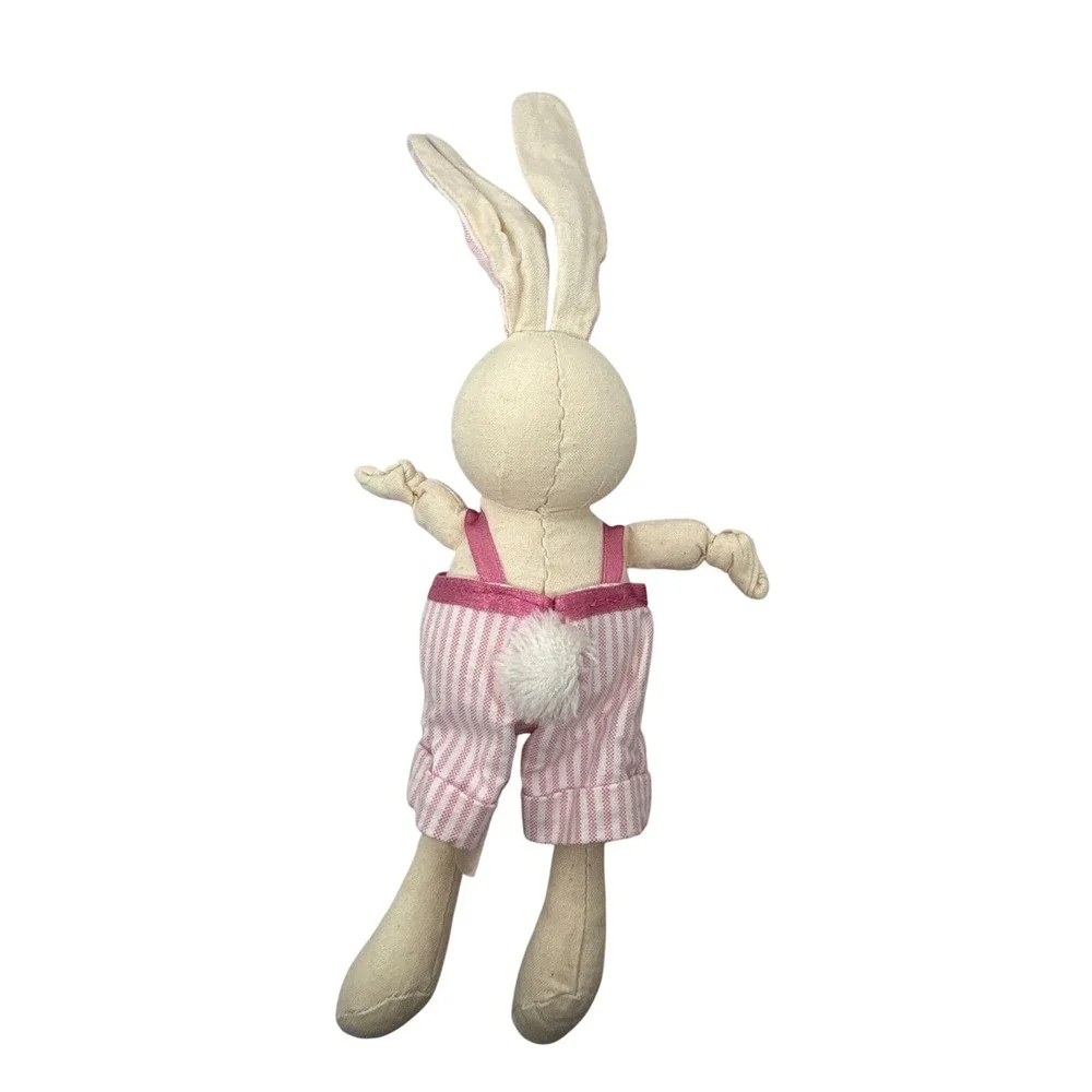 Applause Bunny Rabbit Plush Pink White Striped Overall tie Stuffed Animal Easter